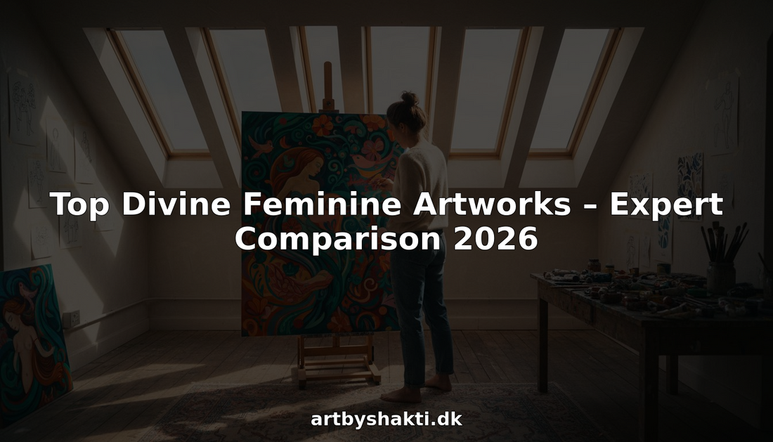 Artist painting divine feminine canvas in attic studio