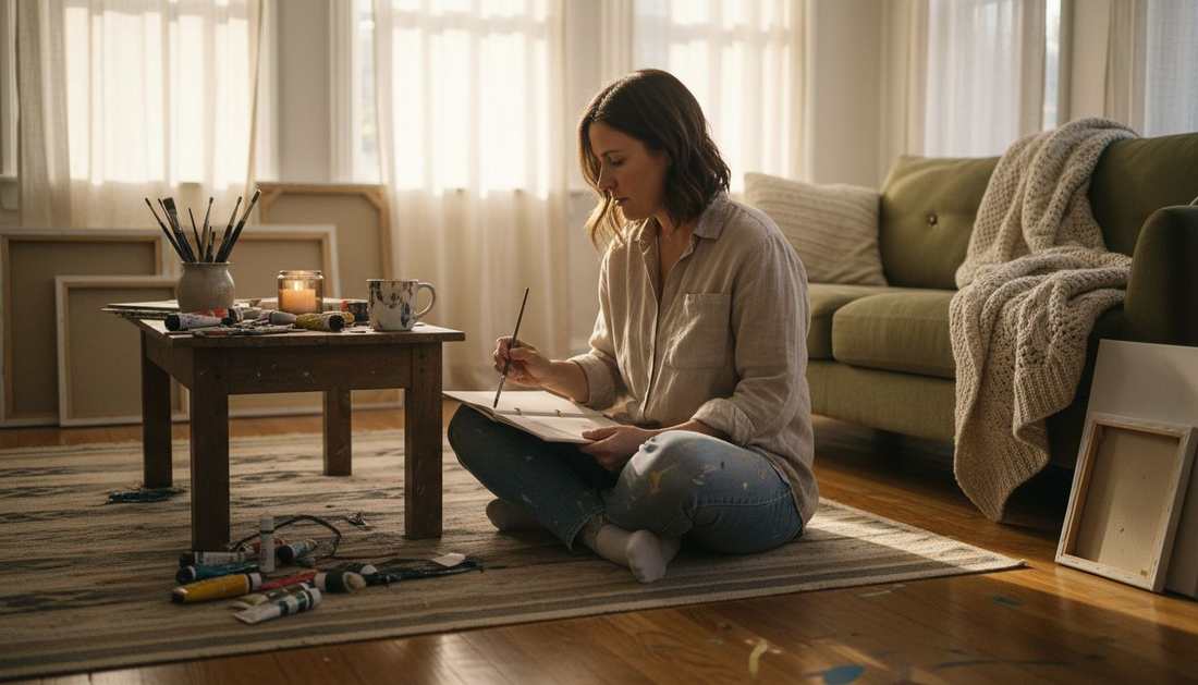 Woman preparing art healing ritual at home