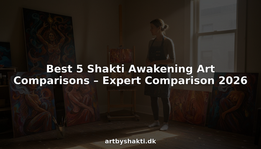 Woman comparing Shakti awakening artwork in studio
