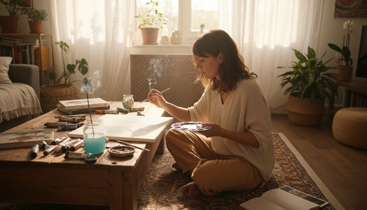 Woman painting during spiritual art therapy