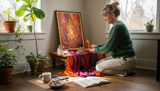 Woman creating sacred healing art corner